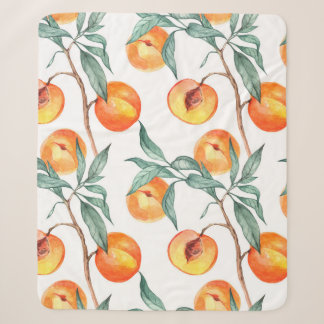 Seamless watercolor pattern with peaches on a whit sherpa blanket