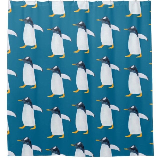 Seamless watercolor pattern with penguin shower curtain (Front)