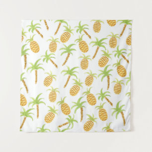 Seamless watercolor pattern with pineapples and pa tapestry
