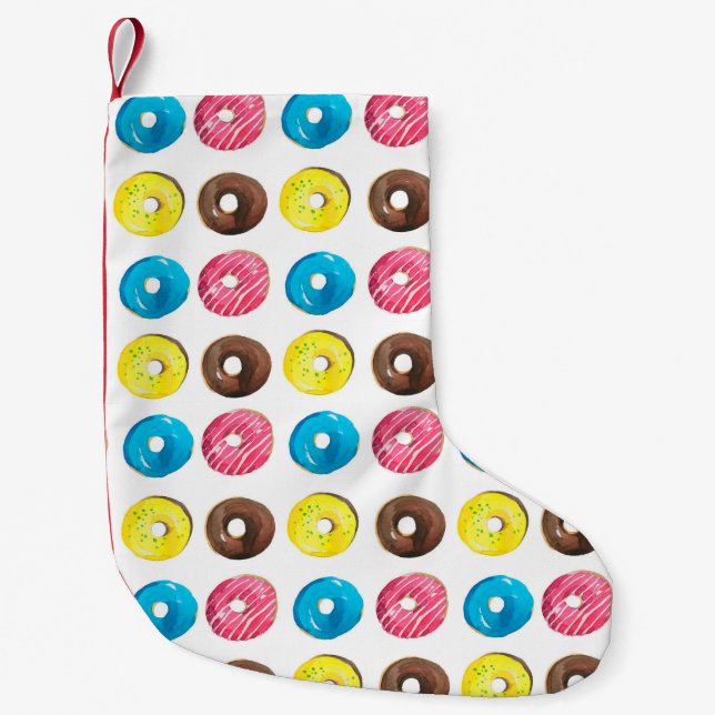 Seamless watercolor pattern with small doughnuts christmas stocking (Front)