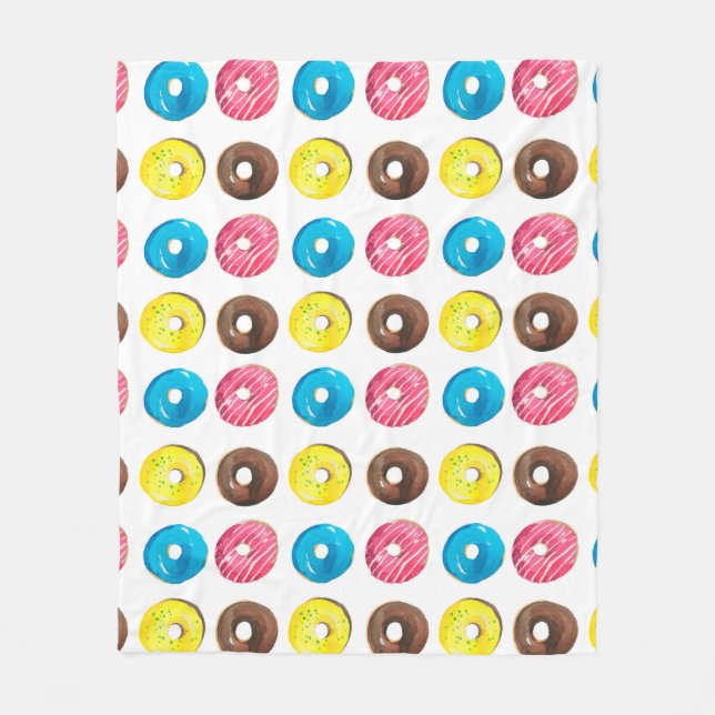 Seamless watercolor pattern with small doughnuts fleece blanket (Front)