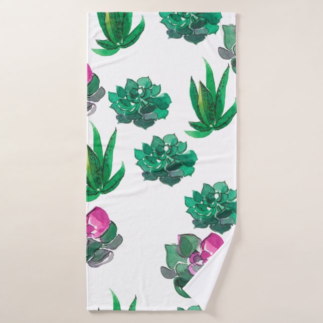 Seamless watercolor pattern with succulents bath towel (Bath Towel)