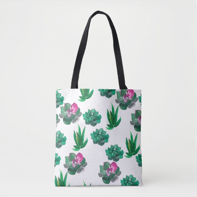 Seamless watercolor pattern with succulents tote bag (Front)
