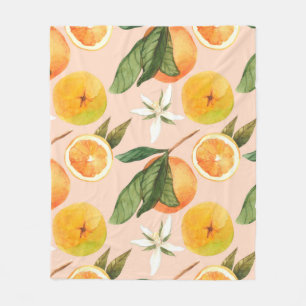 Seamless watercolor pattern with tangerines fleece blanket