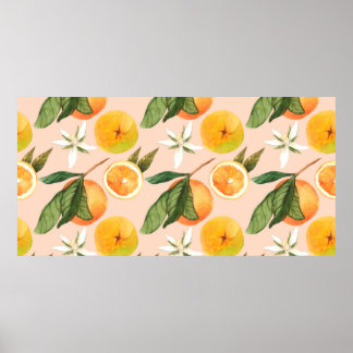 Seamless watercolor pattern with tangerines poster