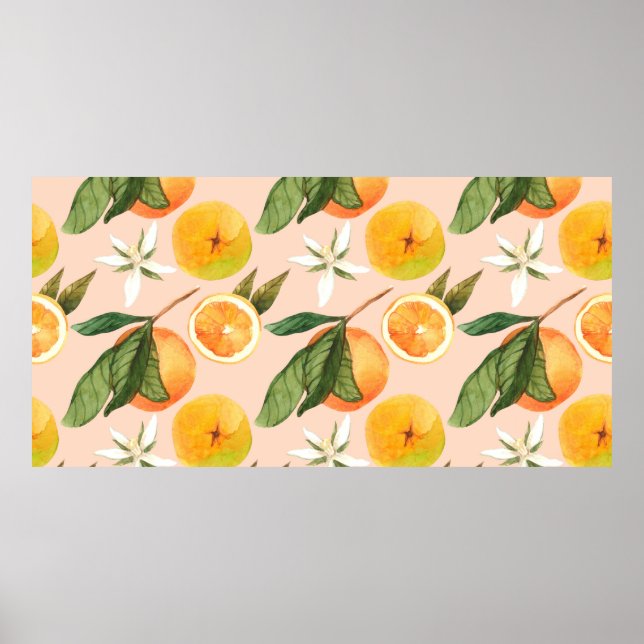 Seamless watercolor pattern with tangerines poster (Front)