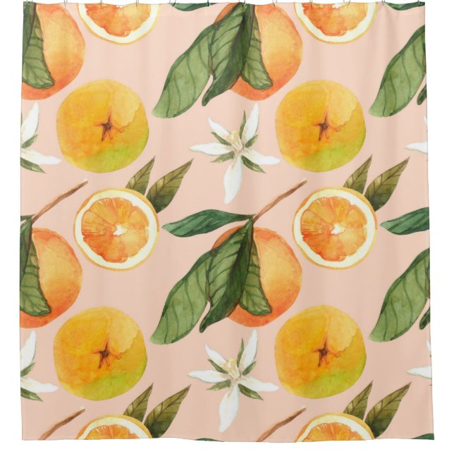 Seamless watercolor pattern with tangerines shower curtain (Front)