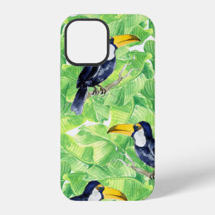 Seamless watercolor pattern with toucan on green l iPhone 12 case