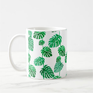 Seamless watercolor pattern with tropical leaves coffee mug