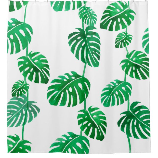 Seamless watercolor pattern with tropical leaves shower curtain (Front)