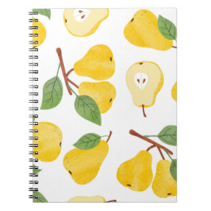 Seamless watercolor pears pattern. Vintage fruit b Notebook