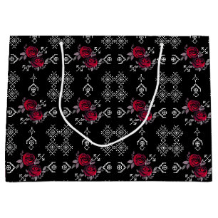Seamless watercolor red roses flowers white orname large gift bag