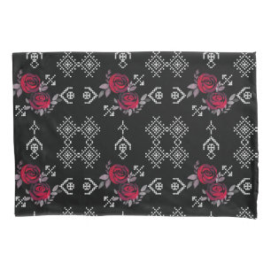 Seamless watercolor red roses flowers white orname pillowcase