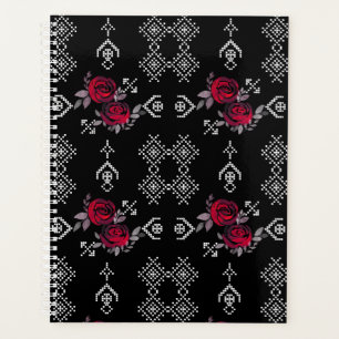 Seamless watercolor red roses flowers white orname planner