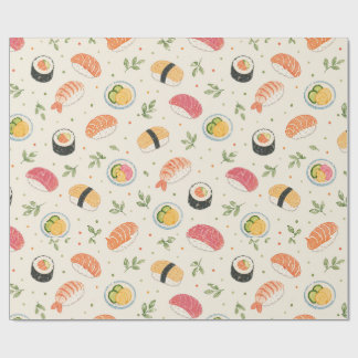 Seamless watercolor sushi pattern with nigiri roll wrapping paper