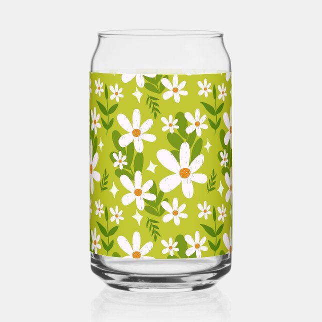 Seamless White Daisy Pattern Can Glass (Front)