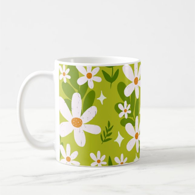 Seamless White Daisy Pattern  Coffee Mug (Left)