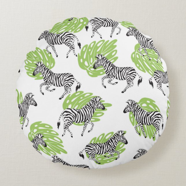 Seamless white pattern with zebras. illustration round cushion (Front)
