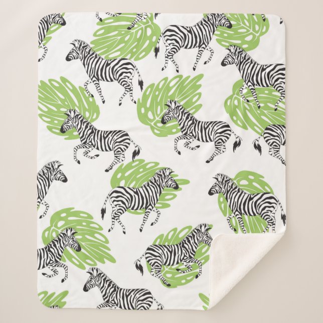 Seamless white pattern with zebras. illustration sherpa blanket (Front)