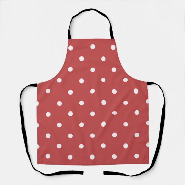 Seamless white polka dot pattern on red background apron (Front)