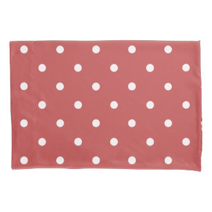 Seamless white polka dot pattern on red background pillowcase