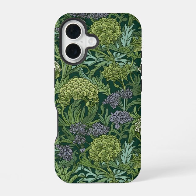 Seamless William Morris style floral pattern iPhone 16 Case (Back)