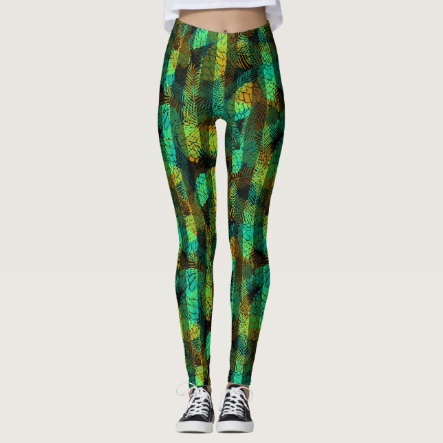 Seamless winter Christmas green blue pine cones tr Leggings (Front)