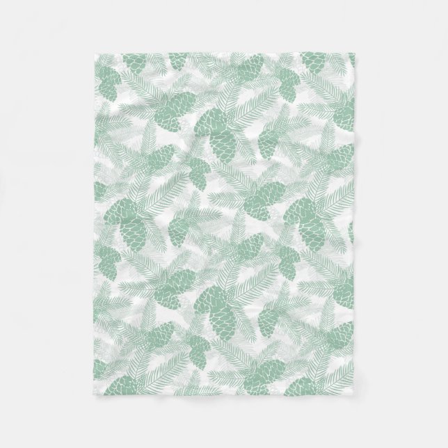 Seamless winter Christmas green pine cones tree pa Fleece Blanket (Front)