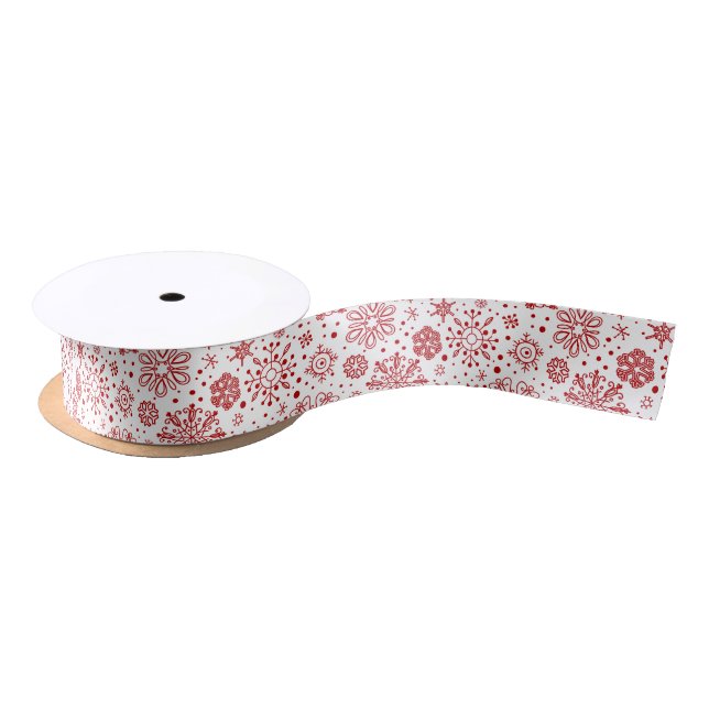 Seamless Winter Christmas Snowflakes Pattern Satin Ribbon (Spool)