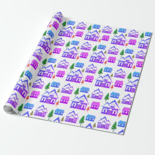 Seamless winter Merry Christmas landscape violet p Wrapping Paper