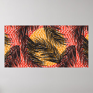Seamless with black palm leaves and strokes  poster
