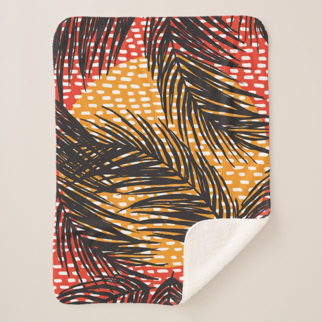 Seamless with black palm leaves and strokes  sherpa blanket (Front)