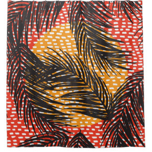 Seamless with black palm leaves and strokes  shower curtain