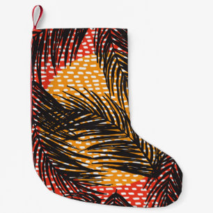 Seamless with black palm leaves and strokes  small christmas stocking