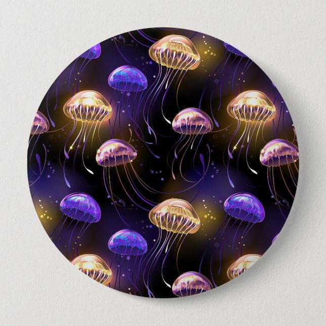 Seamless with glowing jellyfish 10 cm round badge (Front)