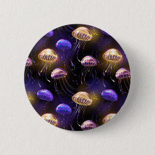 Seamless with glowing jellyfish 6 cm round badge