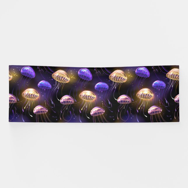 Seamless with glowing jellyfish banner (Horizontal)