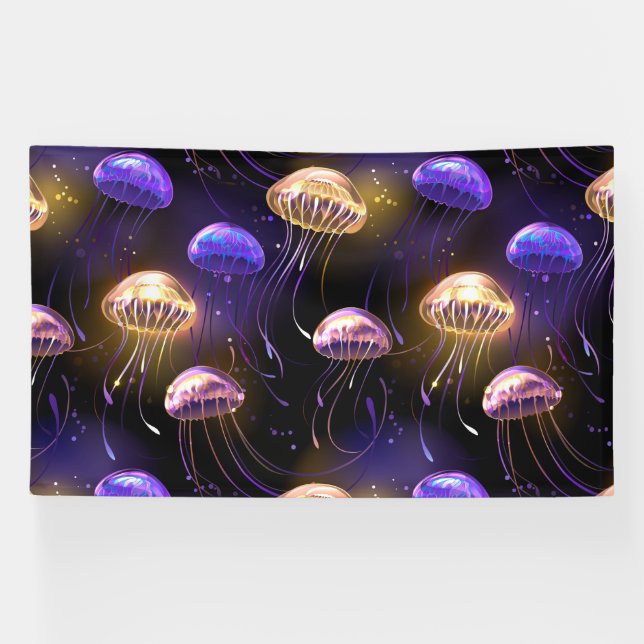Seamless with glowing jellyfish banner (Horizontal)
