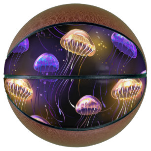 Seamless with glowing jellyfish basketball