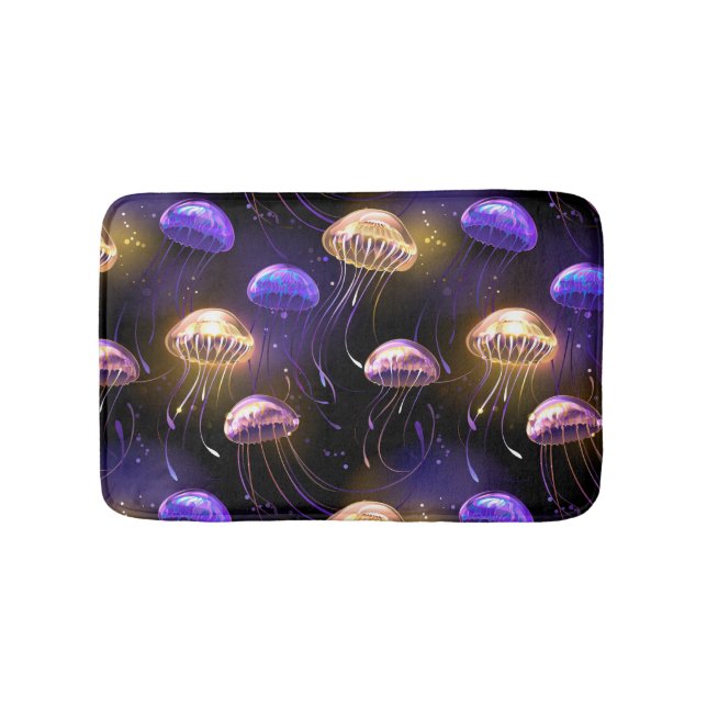 Seamless with glowing jellyfish bath mat (Front)