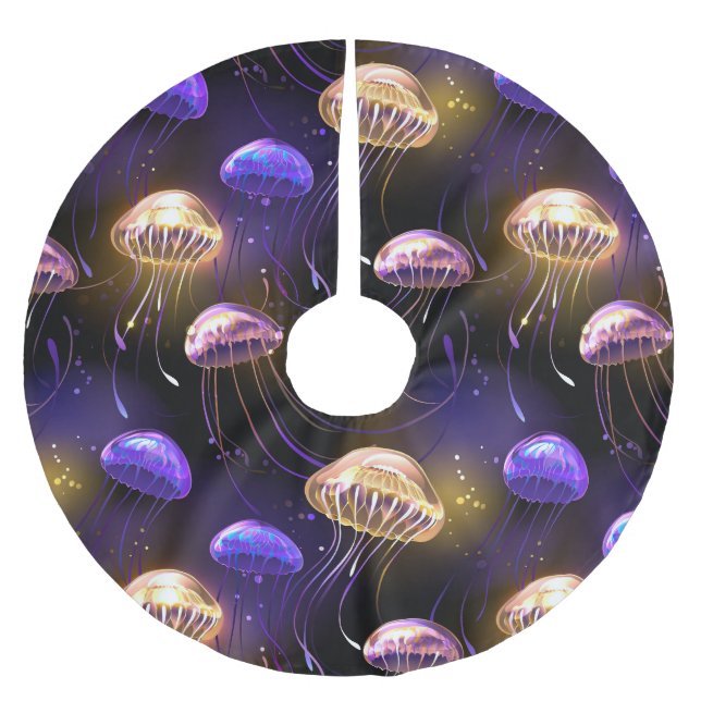 Seamless with glowing jellyfish brushed polyester tree skirt (Front)