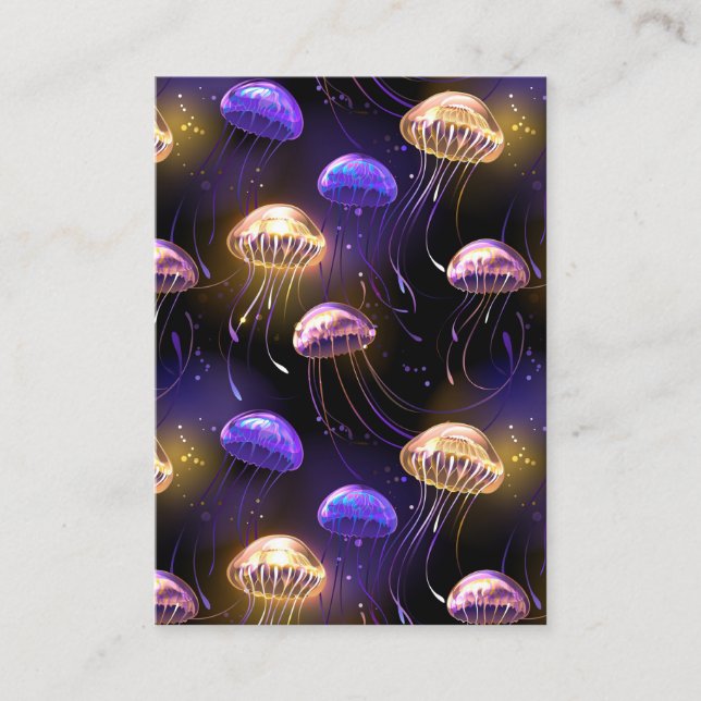 Seamless with glowing jellyfish business card (Front)