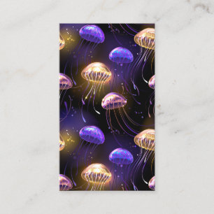 Seamless with glowing jellyfish business card