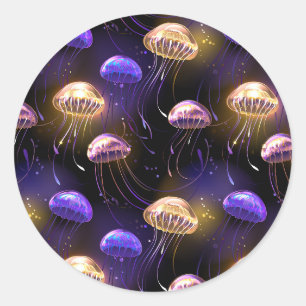 Seamless with glowing jellyfish classic round sticker