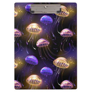 Seamless with glowing jellyfish clipboard