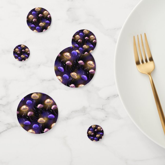 Seamless with glowing jellyfish confetti (Group)