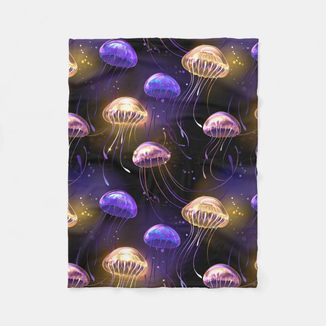 Seamless with glowing jellyfish fleece blanket (Front)