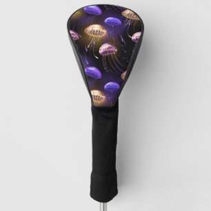 Seamless with glowing jellyfish golf head cover