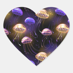 Seamless with glowing jellyfish heart sticker