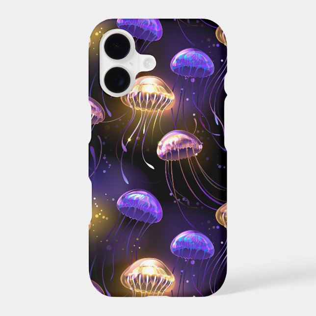 Seamless with glowing jellyfish iPhone case (Back)